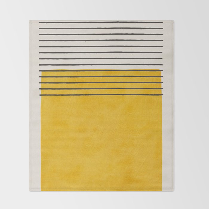 Minimalist Bright Yellow Black Horizontal Lines Throw Blanket Gallery Image 2