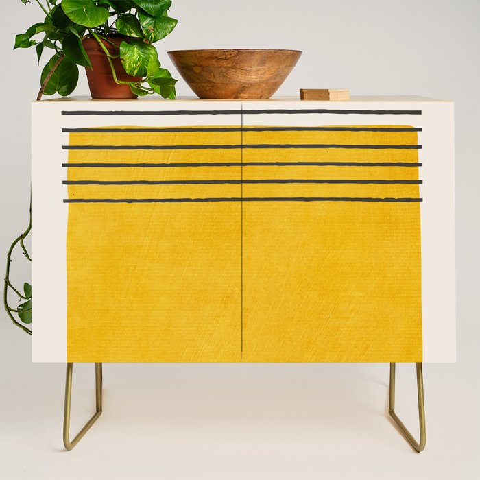 Minimalist Bright Yellow Black Horizontal Lines Credenza Gallery Image 1