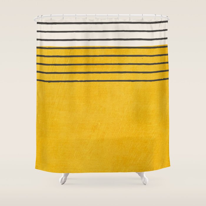 Minimalist Bright Yellow Black Horizontal Lines Shower Curtain Gallery Image 1