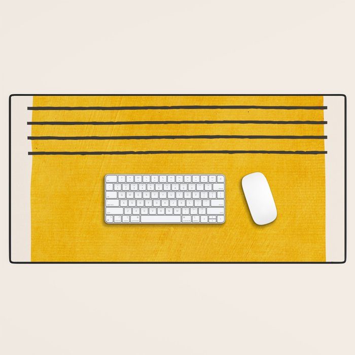 Minimalist Bright Yellow Black Horizontal Lines Desk Mat Gallery Image 1