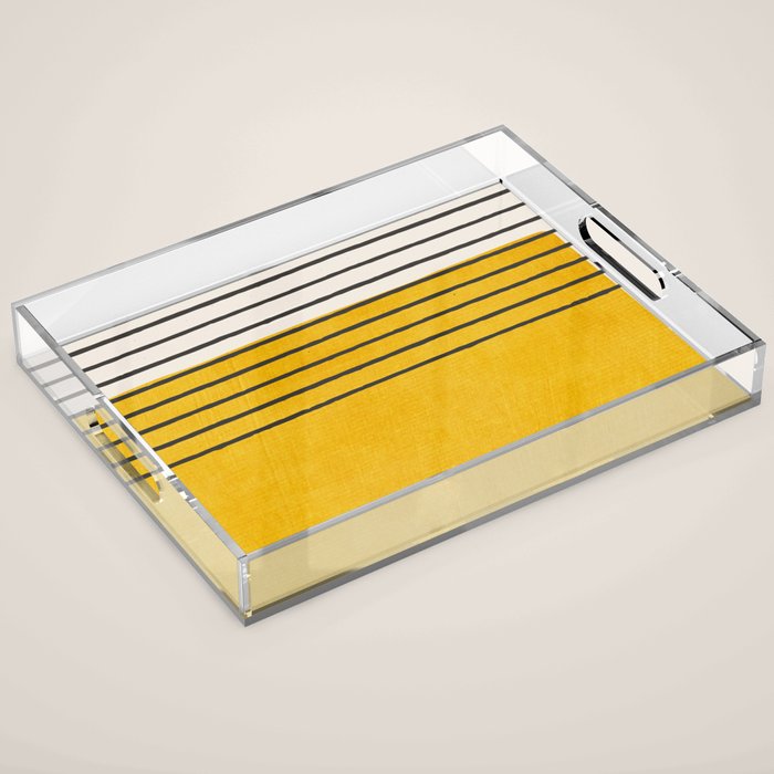 Minimalist Bright Yellow Black Horizontal Lines Acrylic Tray Gallery Image 1