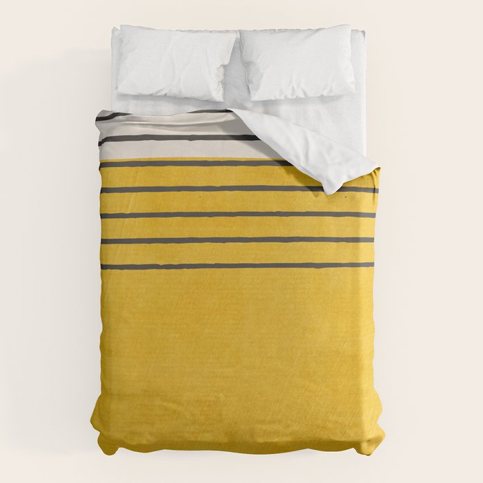 Minimalist Bright Yellow Black Horizontal Lines Duvet Cover Gallery Image 6