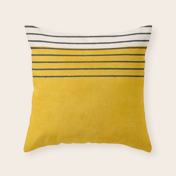 Minimalist Bright Yellow Black Horizontal Lines Throw Pillow Gallery Image 1