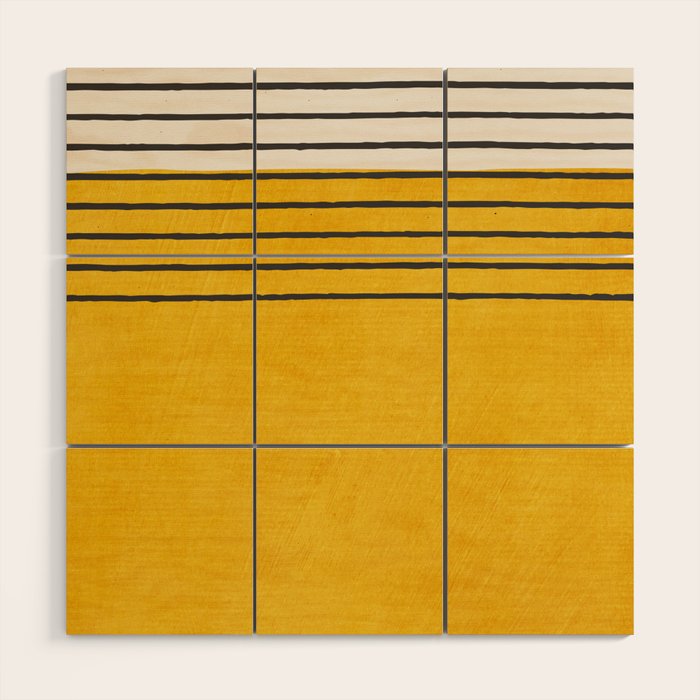 Minimalist Bright Yellow Black Horizontal Lines Wood Wall Art Gallery Image 1