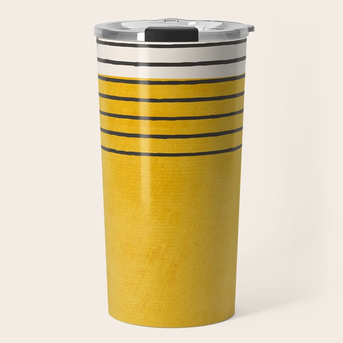 Minimalist Bright Yellow Black Horizontal Lines Travel Mug Gallery Image 1