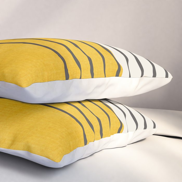 Minimalist Bright Yellow Black Horizontal Lines Pillow Sham Gallery Image 3