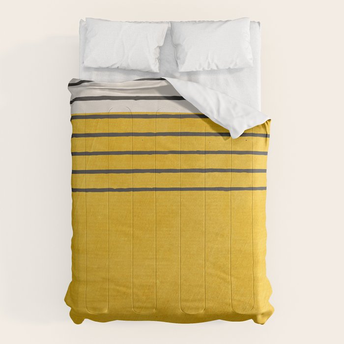 Minimalist Bright Yellow Black Horizontal Lines Comforter Gallery Image 6