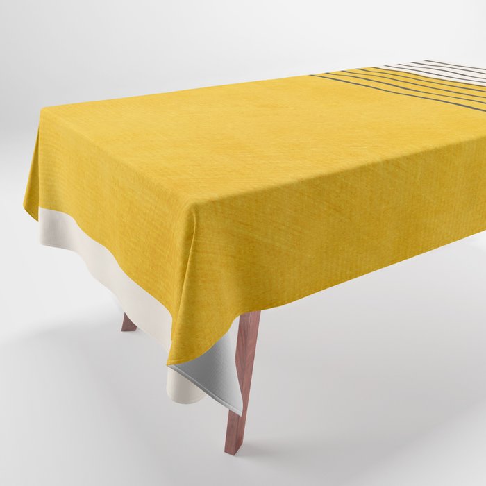 Minimalist Bright Yellow Black Horizontal Lines Tablecloth Gallery Image 1