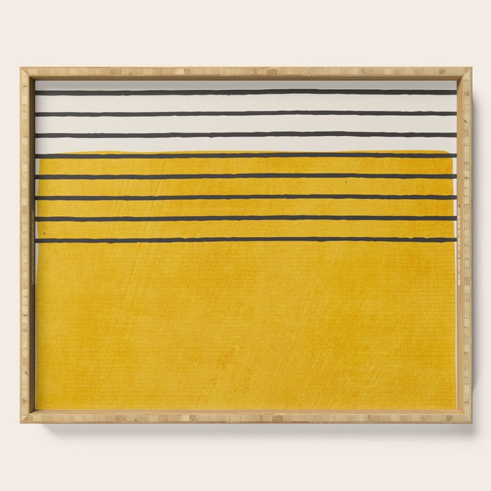 Minimalist Bright Yellow Black Horizontal Lines Serving Tray Gallery Image 1