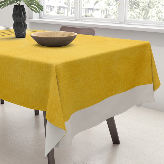 Minimalist Bright Yellow Black Horizontal Lines Tablecloth Gallery Image 3