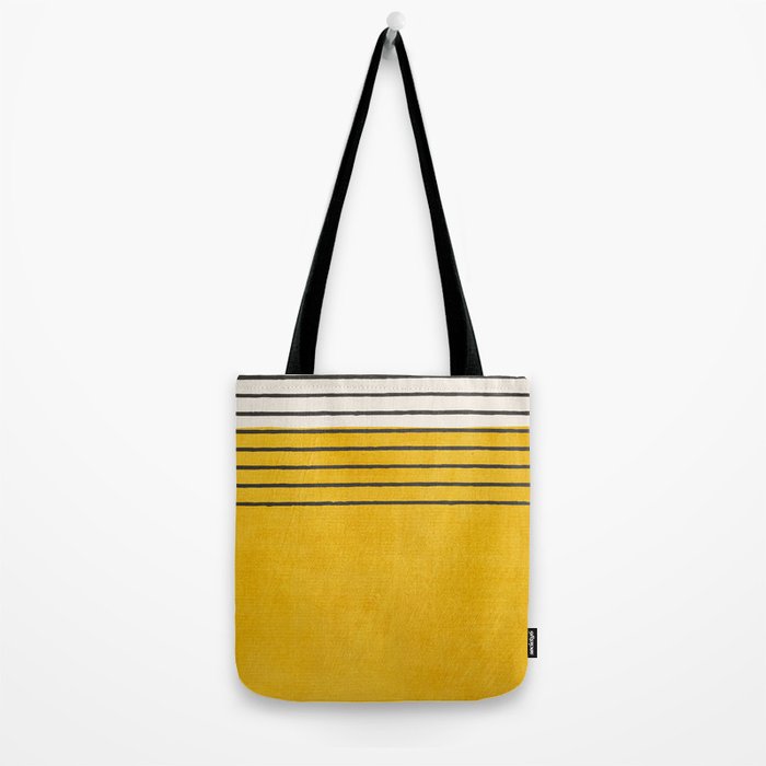 Minimalist Bright Yellow Black Horizontal Lines Tote Bag Gallery Image 2