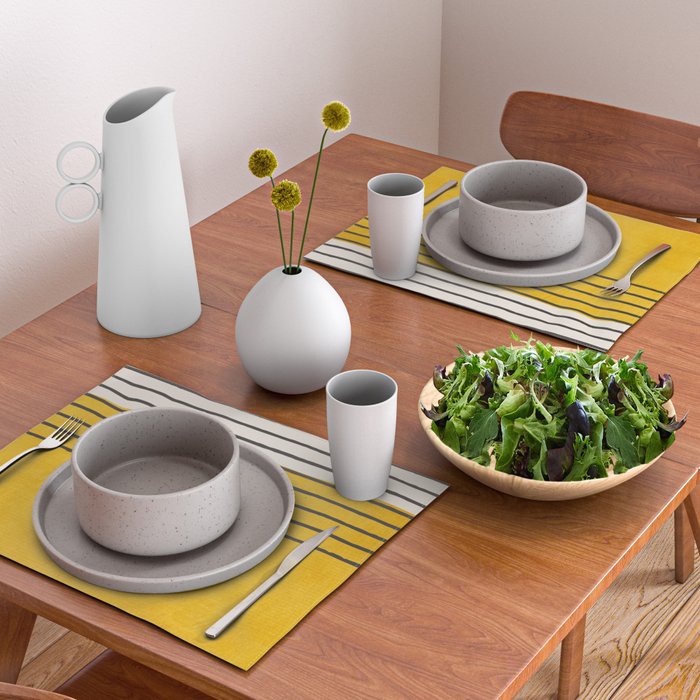 Minimalist Bright Yellow Black Horizontal Lines Placemat Gallery Image 2