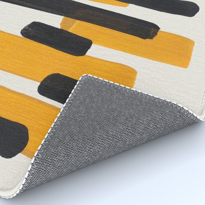 Mid Century Modern Abstract Painting Antique Yellow Black Bumble Bee Stripes Rug Gallery Image 4