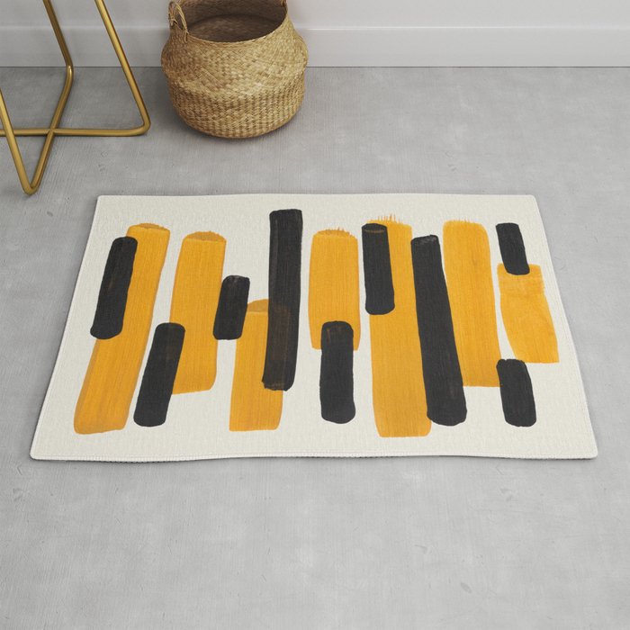 Mid Century Modern Abstract Painting Antique Yellow Black Bumble Bee Stripes Rug Gallery Image 1