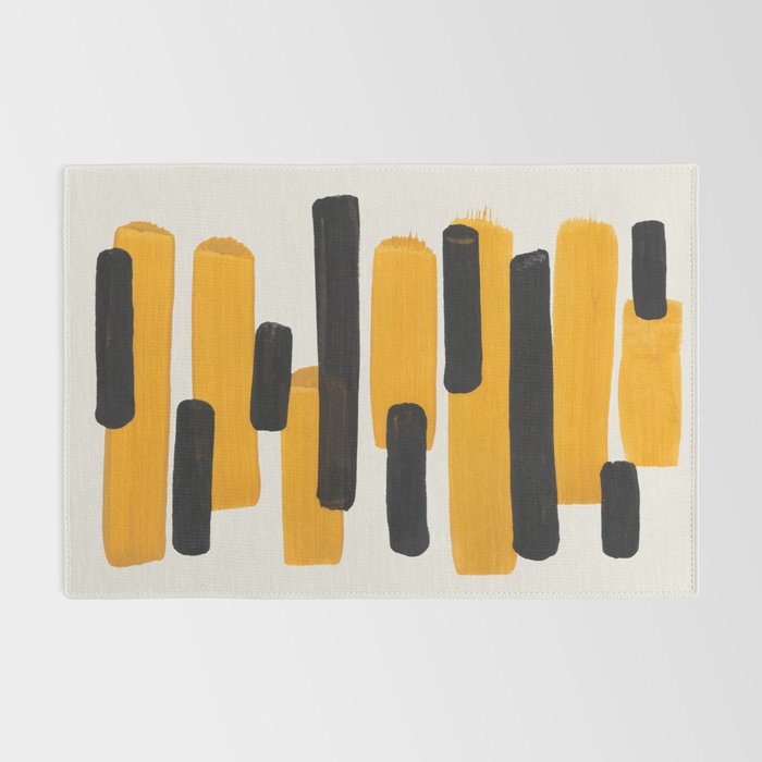 Mid Century Modern Abstract Painting Antique Yellow Black Bumble Bee Stripes Rug Gallery Image 2