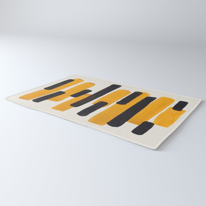 Mid Century Modern Abstract Painting Antique Yellow Black Bumble Bee Stripes Rug Gallery Image 3