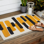 Mid Century Modern Abstract Painting Antique Yellow Black Bumble Bee Stripes Outdoor Rug Gallery Image 2