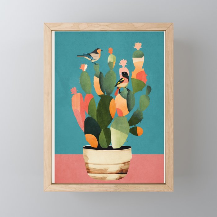 Cactus and  Birds 2 Mini Art Print Gallery Image 1