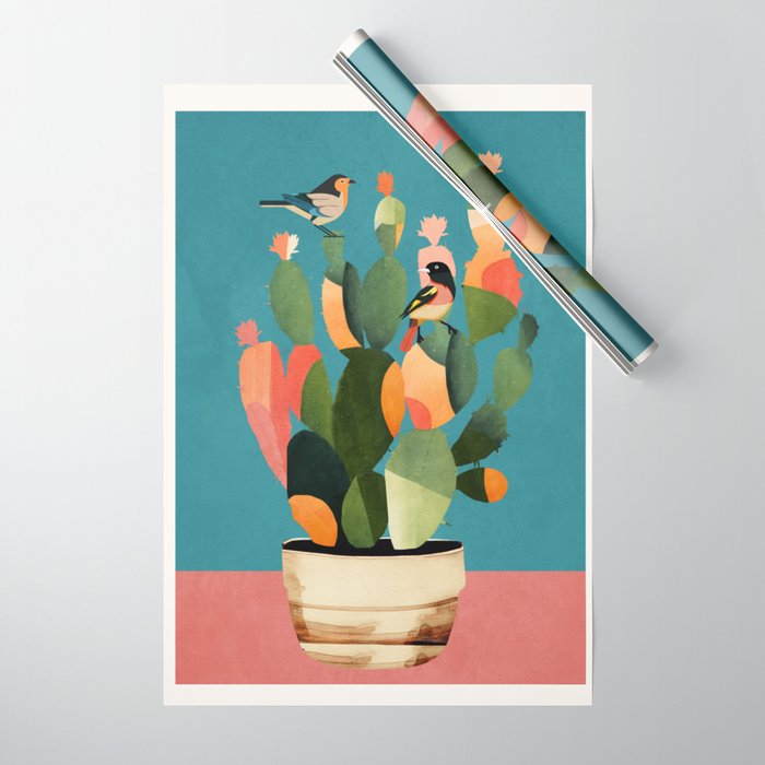 Cactus and  Birds 2 Wrapping Paper Gallery Image 1
