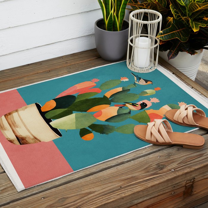 Cactus and  Birds 2 Outdoor Rug Gallery Image 2