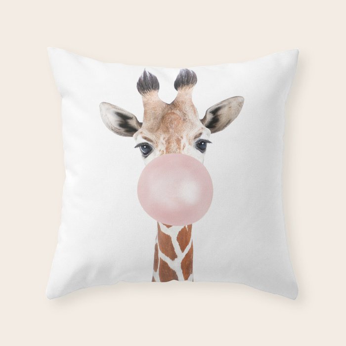 Bubble gum giraffe Throw Pillow Gallery Image 6