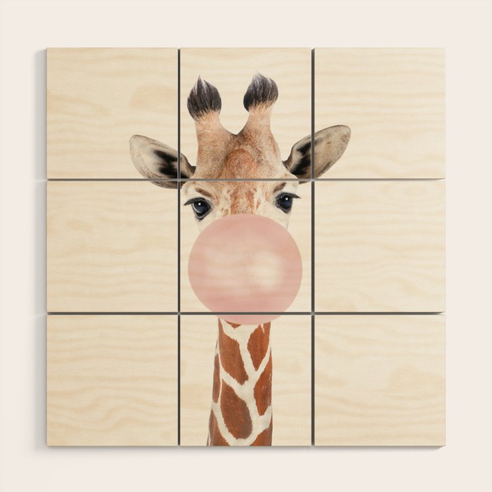 Bubble gum giraffe Wood Wall Art Gallery Image 1