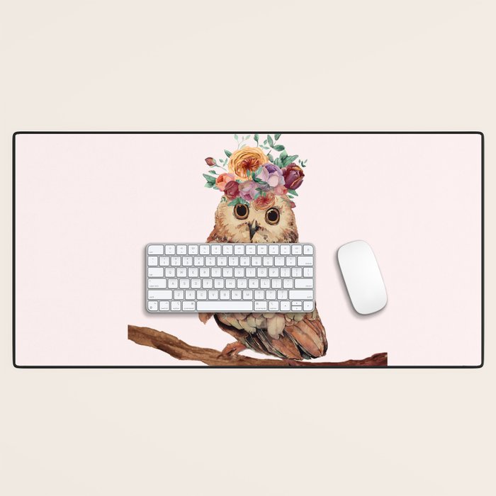 Owl with Flowers Desk Mat Gallery Image 1
