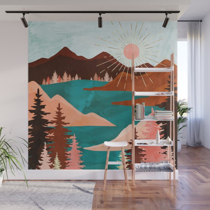 Retro Lake Wall Mural Gallery Image 1