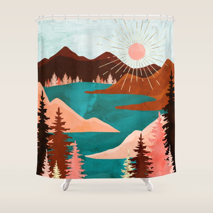 Retro Lake Shower Curtain Gallery Image 1