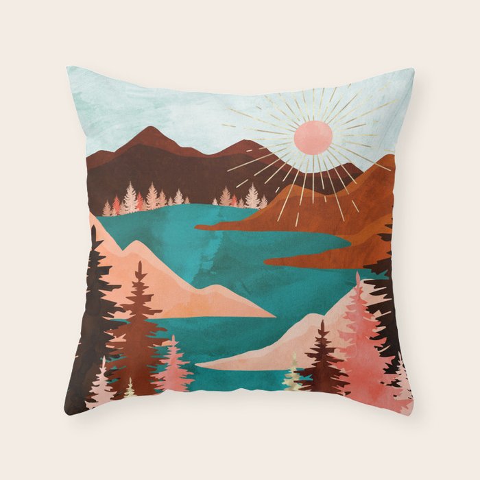 Retro Lake Throw Pillow Gallery Image 1