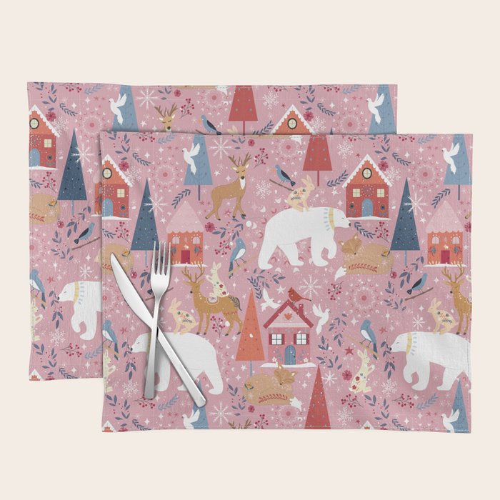 Colorful Scandinavian festive holiday animals Placemat Gallery Image 1
