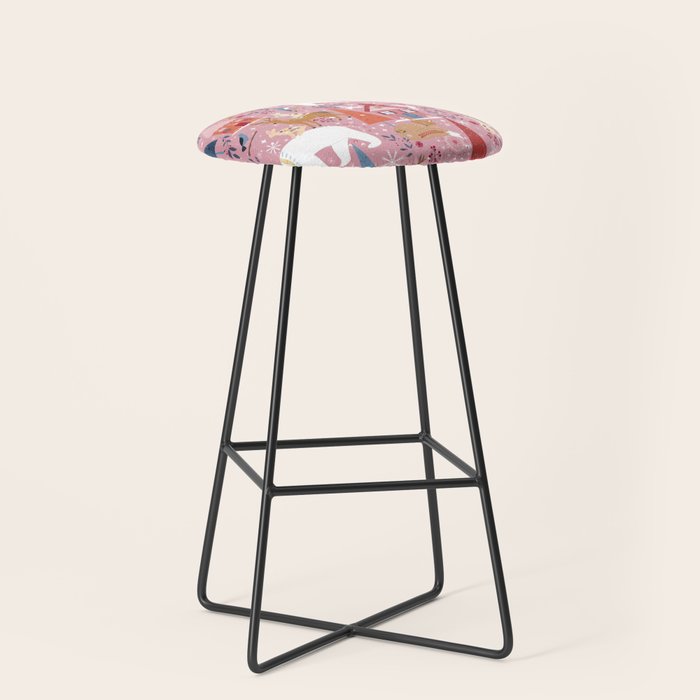 Colorful Scandinavian festive holiday animals Stool Gallery Image 1