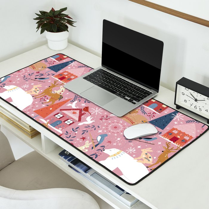 Colorful Scandinavian festive holiday animals Desk Mat Gallery Image 2