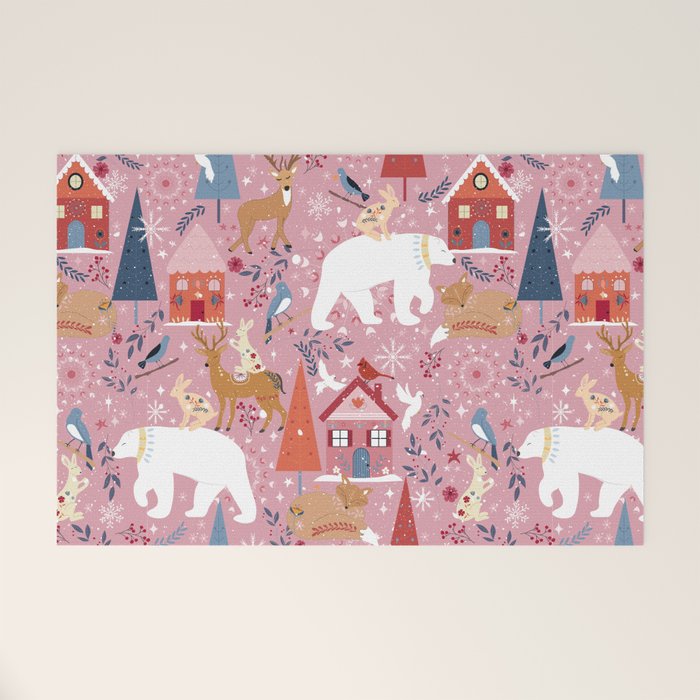 Colorful Scandinavian festive holiday animals Welcome Mat Gallery Image 1