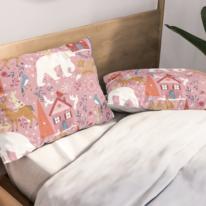 Colorful Scandinavian festive holiday animals Pillow Sham Gallery Image 2