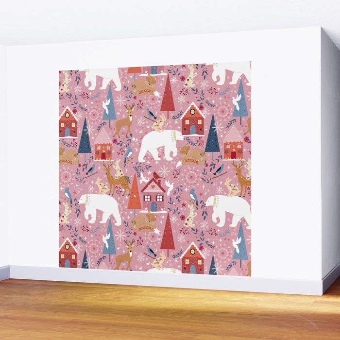 Colorful Scandinavian festive holiday animals Wall Mural Gallery Image 2