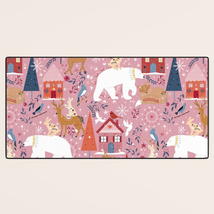 Colorful Scandinavian festive holiday animals Desk Mat Gallery Image 3