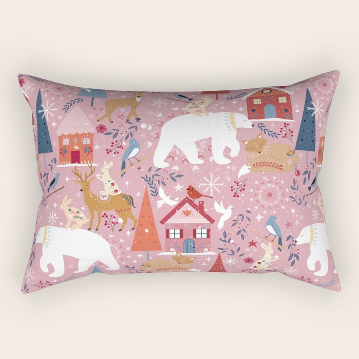 Colorful Scandinavian festive holiday animals Rectangular Pillow Gallery Image 1