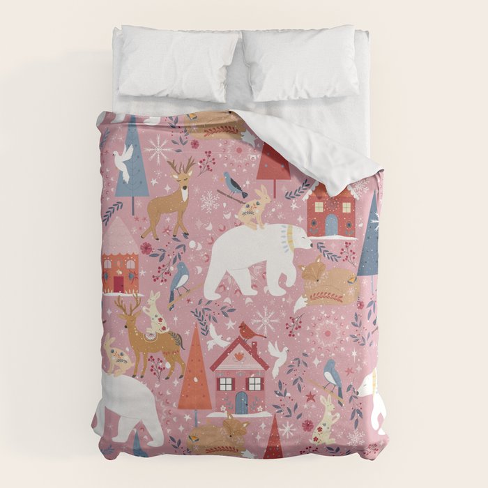 Colorful Scandinavian festive holiday animals Duvet Cover Gallery Image 6