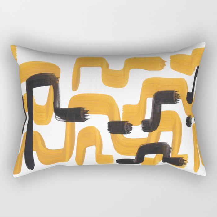 Mid Century Abstract Black & Yellow Fun Pattern 70's Mustard Ripples Lines Retro Style Rectangular Pillow Gallery Image 1