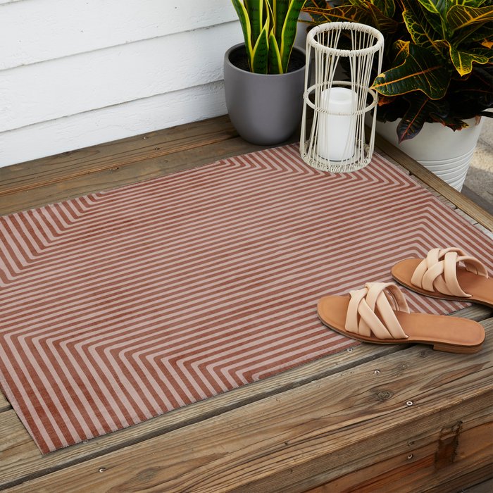 Terracotta Lines Geometric Abstract Minimalist Artwork Outdoor Rug Gallery Image 2
