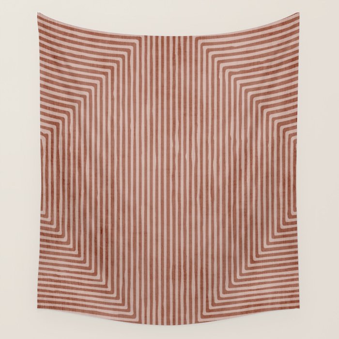 Terracotta Lines Geometric Abstract Minimalist Artwork Wall Tapestry Gallery Image 4