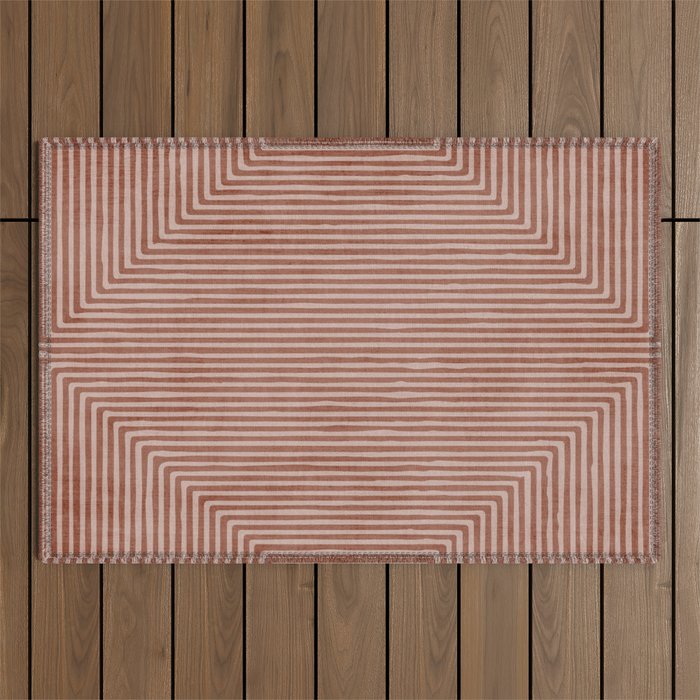 Terracotta Lines Geometric Abstract Minimalist Artwork Outdoor Rug Gallery Image 1