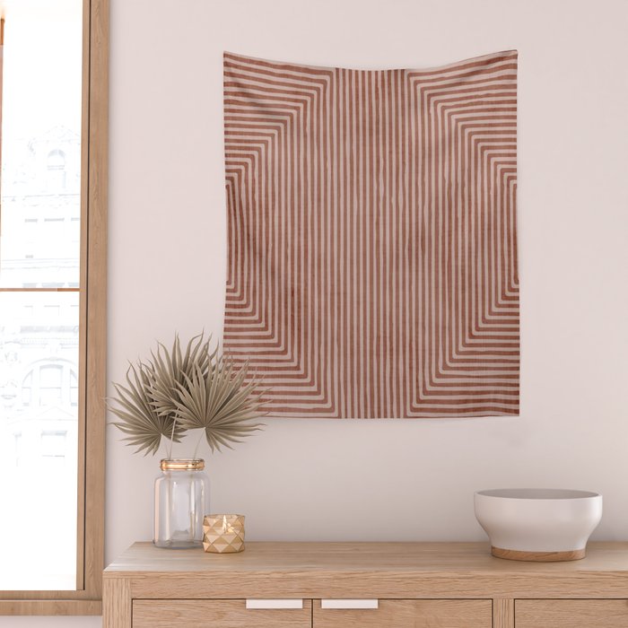 Terracotta Lines Geometric Abstract Minimalist Artwork Wall Tapestry Gallery Image 2