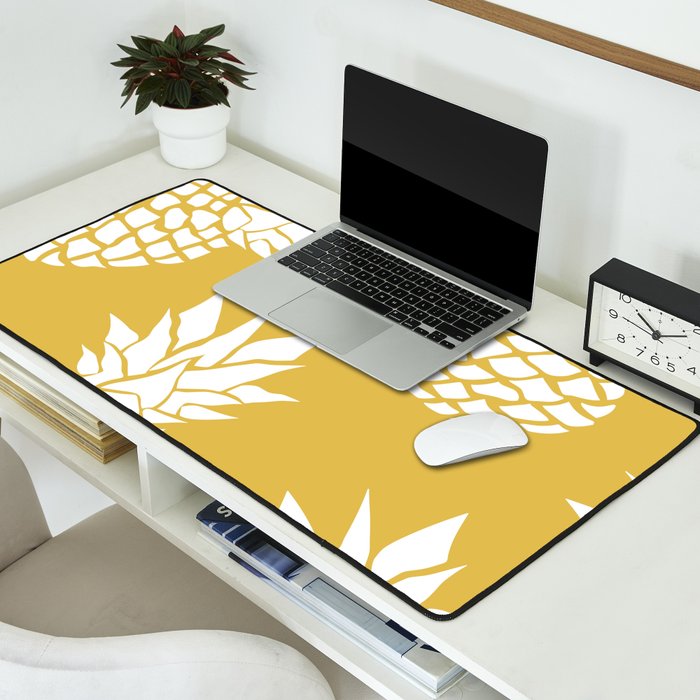 Tropical, Pineapples, Navy Blue ad White Desk Mat Gallery Image 2