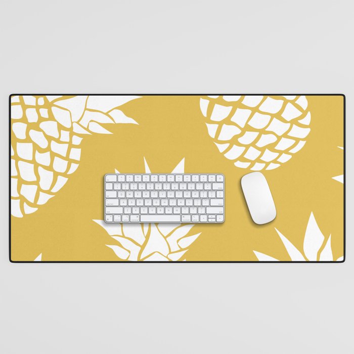 Tropical, Pineapples, Navy Blue ad White Desk Mat Gallery Image 1