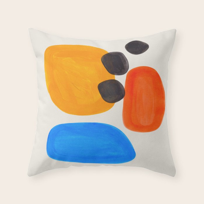 Minimalist Modern Mid Century Colorful Abstract Shapes Primary Colors Yellow Orange Blue Bubbles Throw Pillow Gallery Image 6