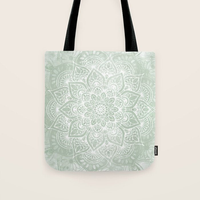 Mandala, Yoga Love, Sage Green, Boho Print Tote Bag Gallery Image 1