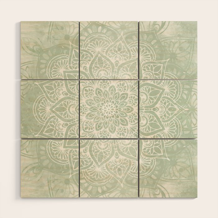 Mandala, Yoga Love, Sage Green, Boho Print Wood Wall Art Gallery Image 1