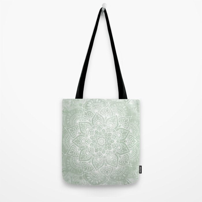 Mandala, Yoga Love, Sage Green, Boho Print Tote Bag Gallery Image 2